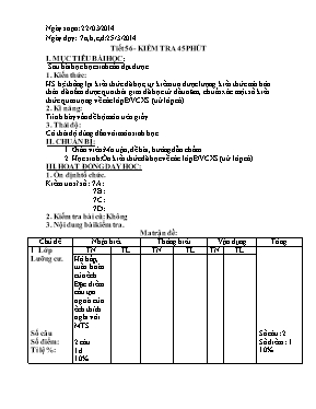 Đề kiểm tra một tiết Sinh học lớp 7 - Năm học 2013-2014